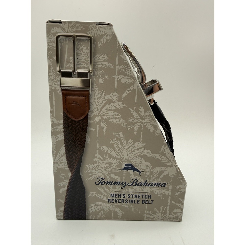 Tommy Bahama Men's Stretch Reversible Braided/Woven Belt Black/Gray Size S/M